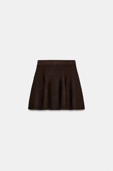 KNIT PLEATED SKIRT - Brown by Zara - Image 0