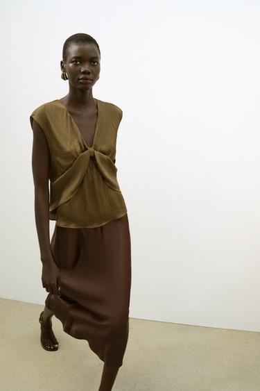 SATIN KNOT TOP - Khaki by Zara - Image 2