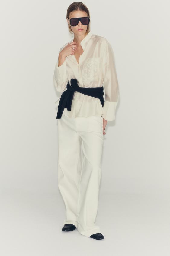 ZW COLLECTION EMBROIDERED POCKET SHIRT - Oyster-white by Zara - Image 3