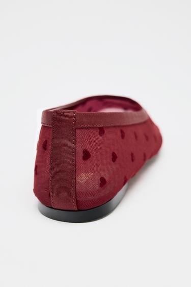 HEART PRINT MESH BALLERINA SHOES - Red by Zara - Image 3