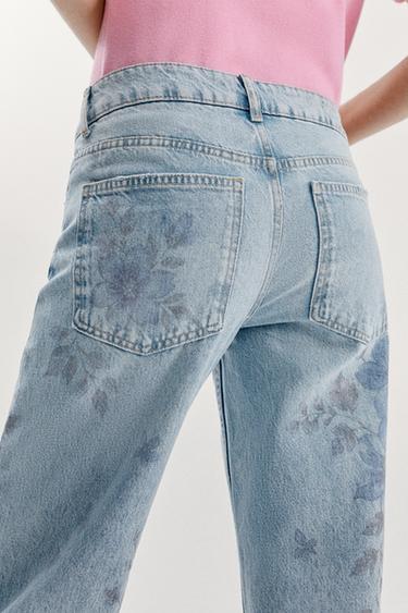 JEAN Z1975 DROIT TAILLE MI-HAUTE LONG IMPRIMÉ FLEURI - Bleu moyen de Zara - Image 7