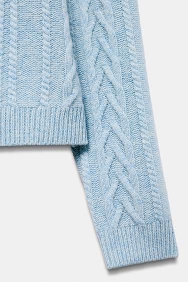 80% WOOL CABLE KNIT JUMPER SKI COLLECTION - Light blue by Zara - Image 7
