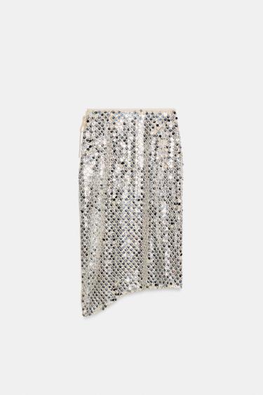 JUPE MI-LONGUE ASYMÉTRIQUE À PAILLETTES - Argent de Zara - Image 5