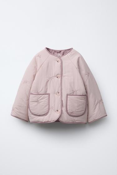 JAQUETA ACOLCHOADA COM LAÇOS BORDADOS WATER REPELLENT - Rosado da Zara