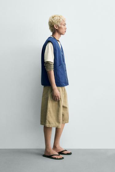 GILET EFFET DÉLAVÉ SURPIQÛRES - Bleu roi de Zara - Image 3