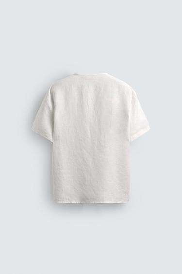 SHORT SLEEVE HEMP HENLEY SHIRT - White by Zara - Image 7