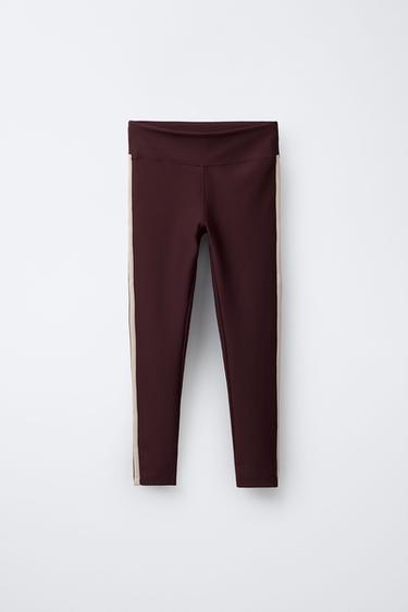 RIBBED LEGGINGS WITH SIDE STRIPES - Burgundy by Zara - Image 0