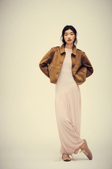 Zara 拼接網紗長洋裝 - 淺桃紅色