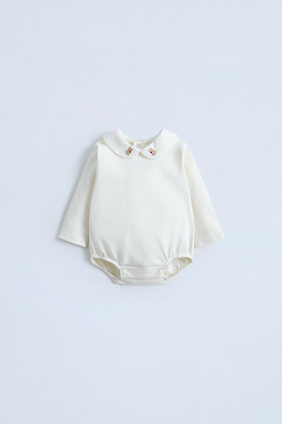 EMBROIDERED TEDDY BEAR BODYSUIT Oysterwhite ZARA India