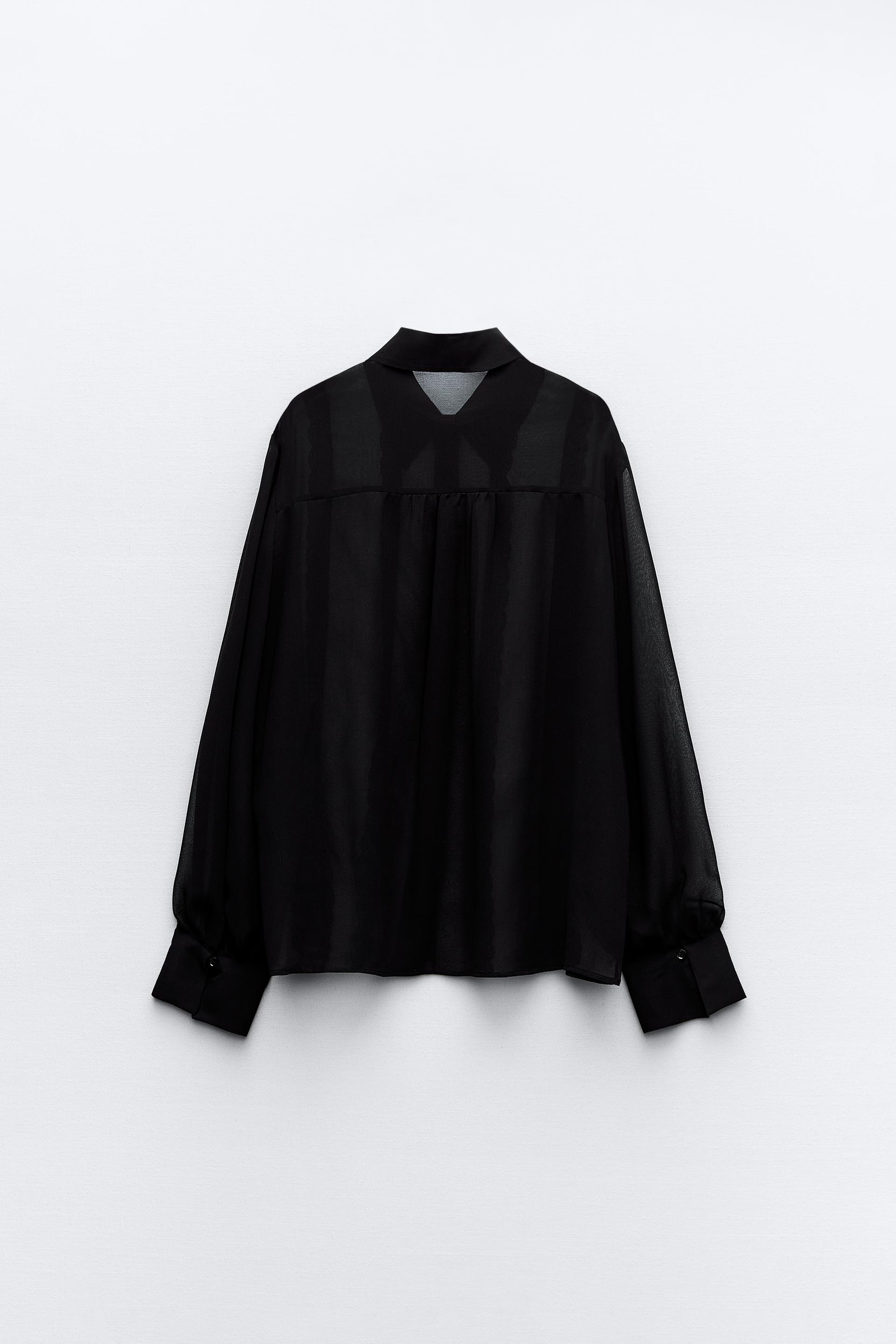 Black Sheer Textured Fitted Shirt, Tops
