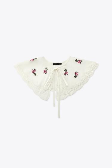 CROSS-STITCH EMBROIDERED COLLAR - Oyster-white by Zara