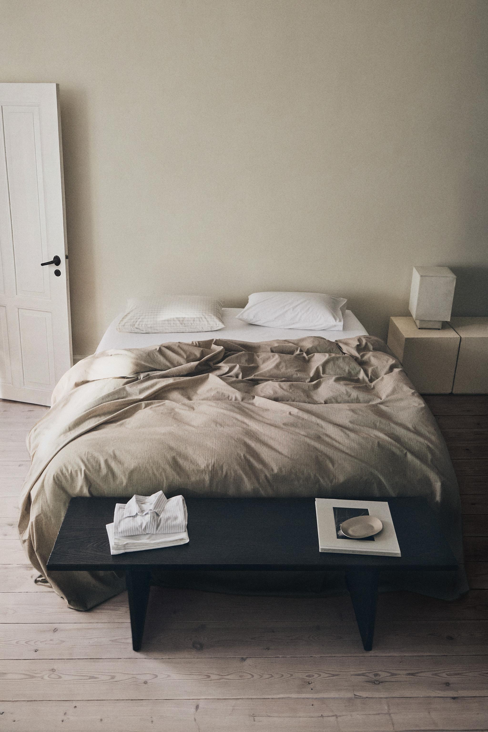 FADED STRIPED COTTON DUVET COVER — Brown