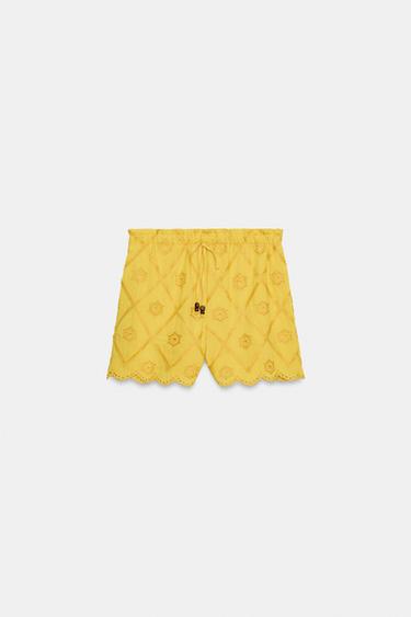 EMBROIDERED PERFORATED BERMUDA SHORTS - Mustard by Zara - Image 4