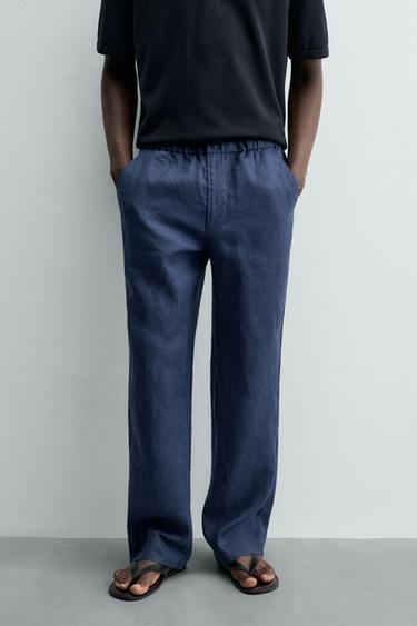 100% LINEN REGULAR FIT TROUSERS - Navy blue by Zara
