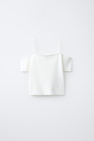 TOP CÔTELÉ - Blanc cassé de Zara