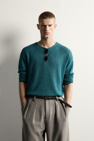 סוודר Relaxed fit מ-100% המפ - ירוק כחול של Zara