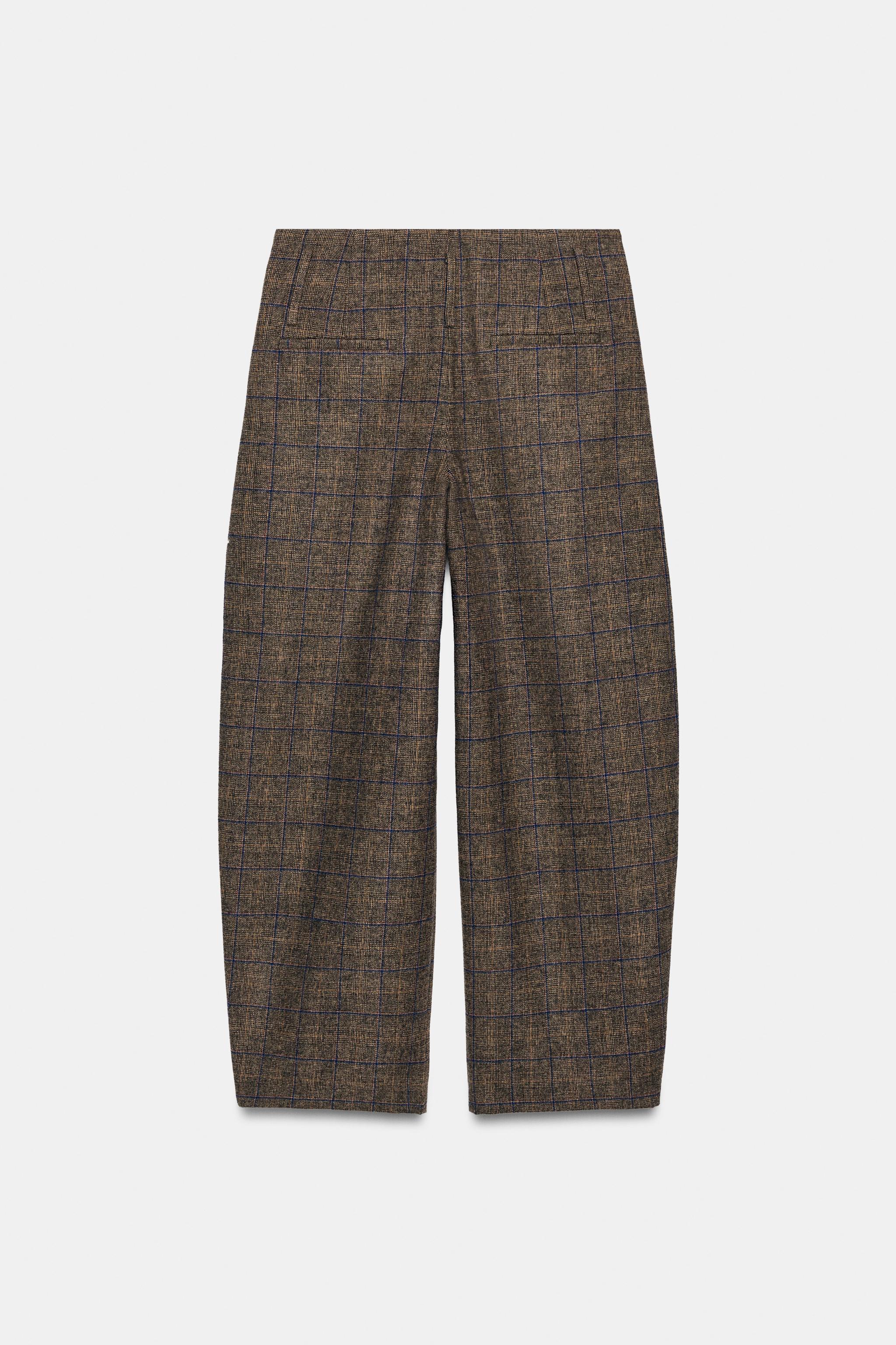 ZW COLLECTION WOOL BLEND CHECKED BARREL PANTS