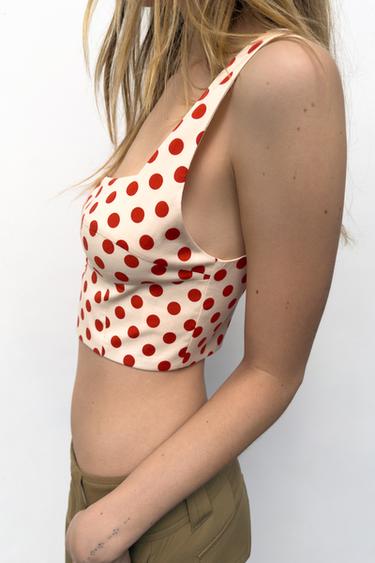 TOP CROP LUNARES - Crudo / Rojo de Zara