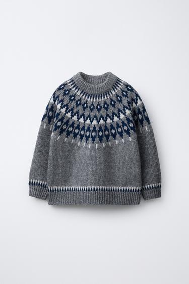 JACQUARD KNIT JUMPER - Grey / Blue by Zara