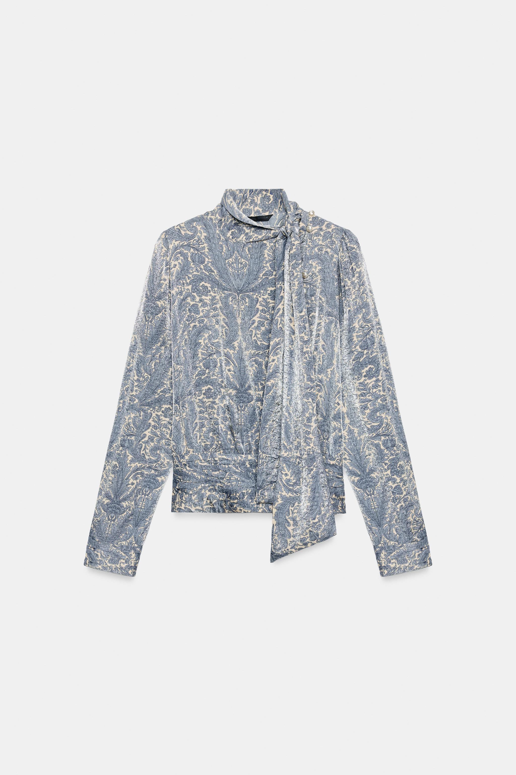PRINTED TIE BLOUSE