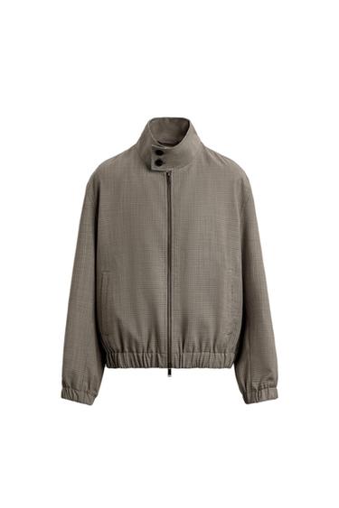 RELAXED FIT HOUNDSTOOTH JACKET - Beige by Zara