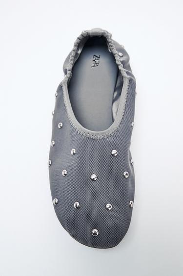 Zara STUDDED BALLET FLATS - Blue