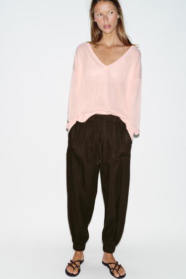 Zara CUFFED JOGGER PANTS - Dark brown