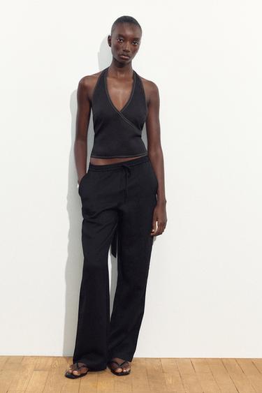 DENIM HALTER TOP WITH TOPSTITCHING - Black by Zara - Image 0