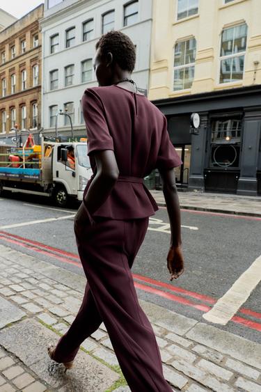 SHORT SLEEVE BELTED TOP - Aubergine by Zara - Image 3