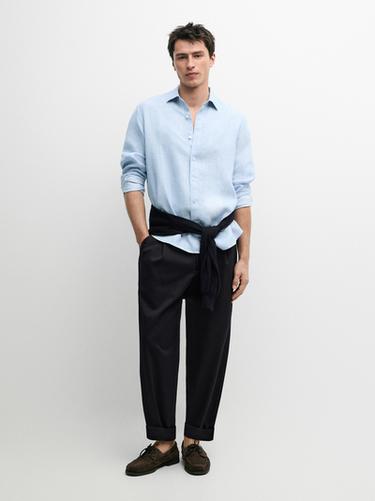 Camisa regular fit 100% lino - Azul claro de Zara