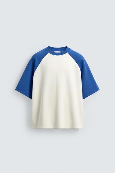 T-SHIRT COLOR BLOCK - Bleu de Zara