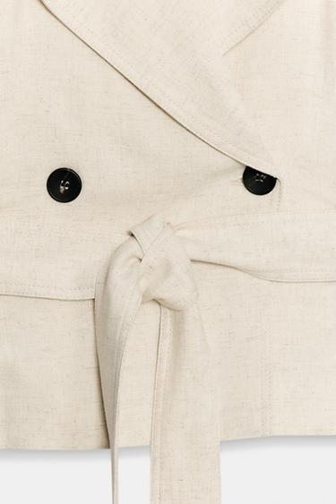 GILET CROISÉ AVEC CEINTURE EN LIN - Beige clair de Zara - Image 8