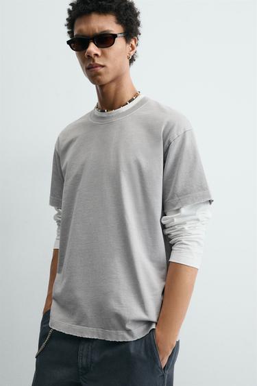 T-SHIRT COUPE BOXY LAVÉ - Gris clair de Zara - Image 4