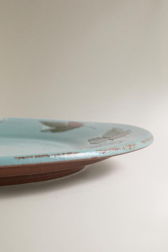 PLAT EN FAÏENCE FEUILLES CIRCULAIRE - Gris bleu de Zara - Image 3
