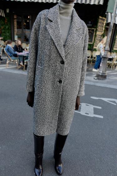 MANTEAU À CHEVRONS - Blanc / Noir de Zara - Image 4