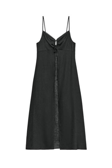 Zara DUGI LANENI SLIP TOP – antracit siva