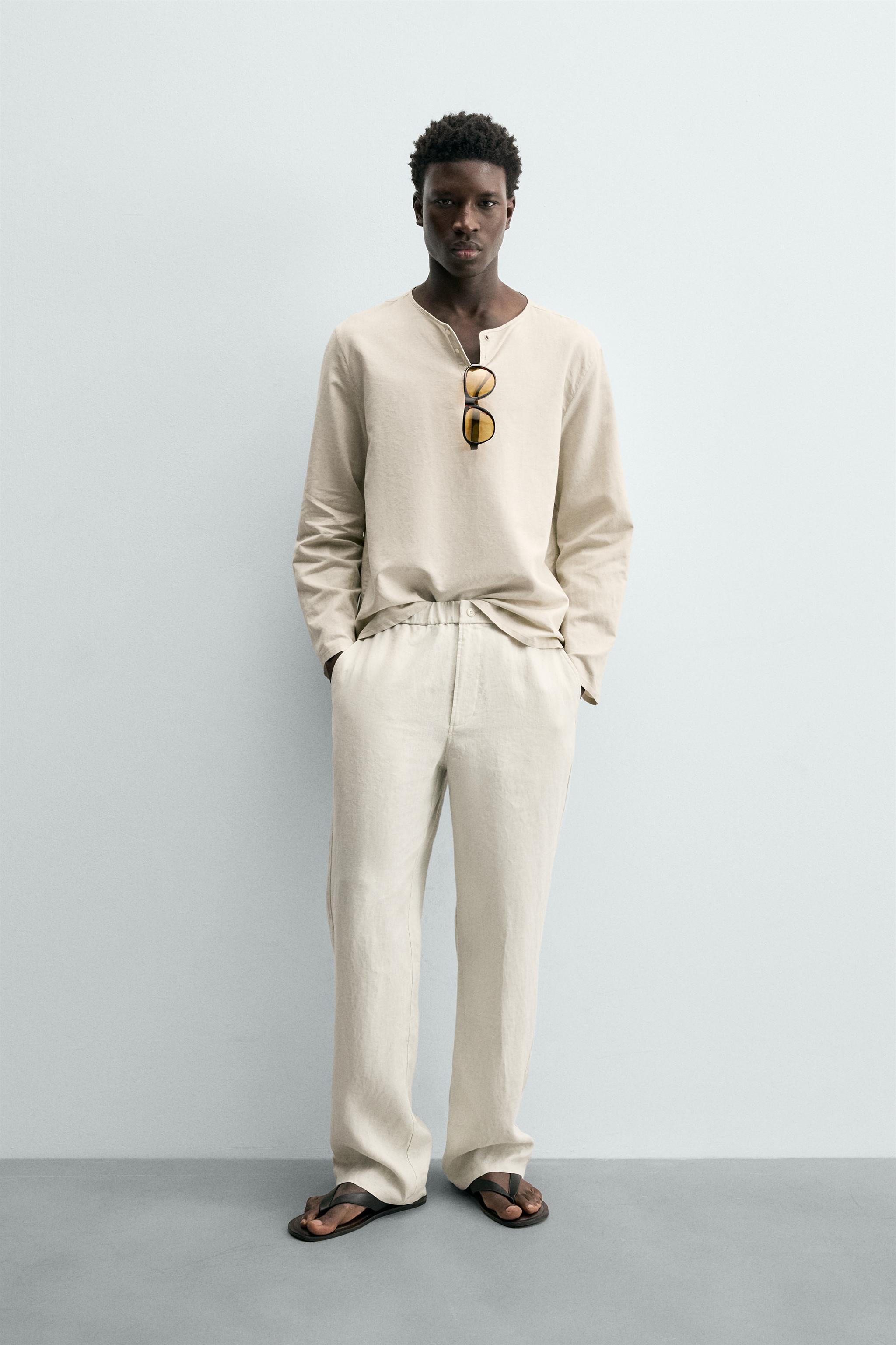 Мужские рубашки Zara HEMP - COTTON HENLEY SHIRT