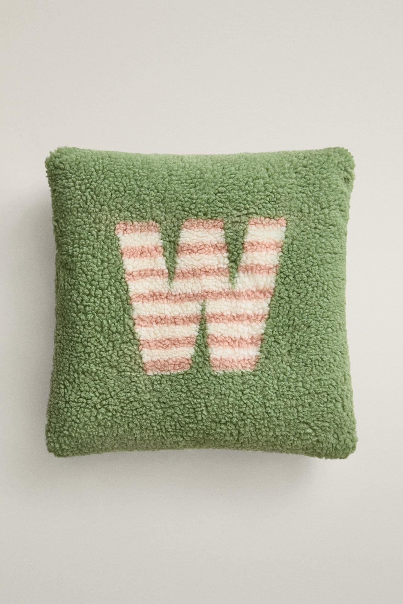 CHILDREN'S FAUX SHEARLING CUSHION WITH W — Light green