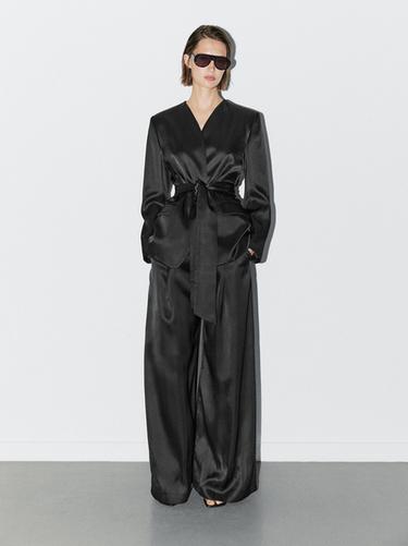 Pantalón ancho satinado - STUDIO - Negro de Zara - Imagen 0