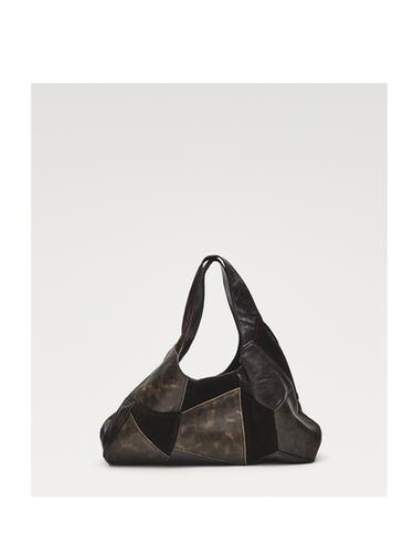 Zara Mid-size patchwork suede leather bag - Brown