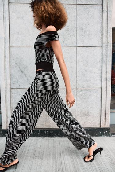 PANTALON BOUCLÉ À RAYURES - Noir / Écru de Zara - Image 3