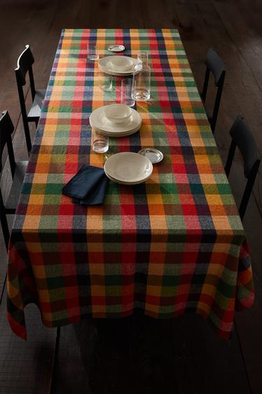 TOALHA DE MESA DE ALGODÃO GROSSO XADREZ - Telha da Zara