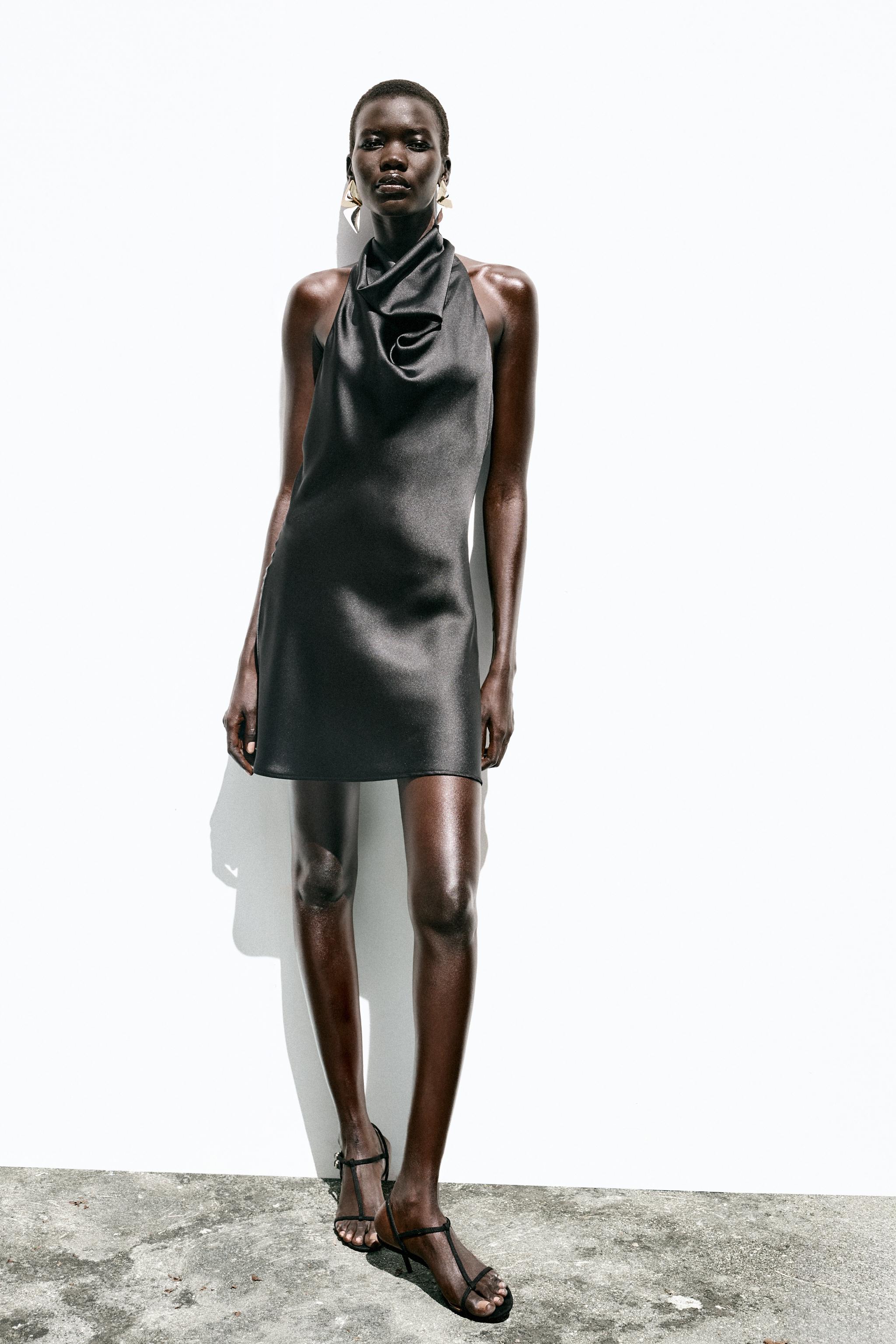 Vestido Satinado Vestido Corto Con Cuello Halter Vestido Corto