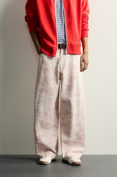 ABSTRACT PRINT BALLOON FIT PANTS — Faded pink 2