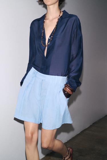 SHORTS LIN 100% ZW COLLECTION - Bleu clair de Zara - Image 1