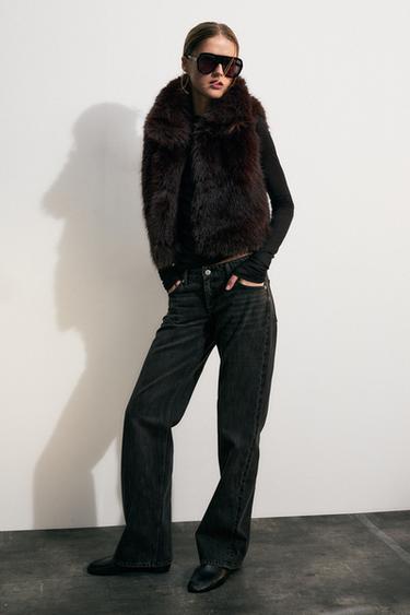 Zara FAUX FUR VEST - Brown