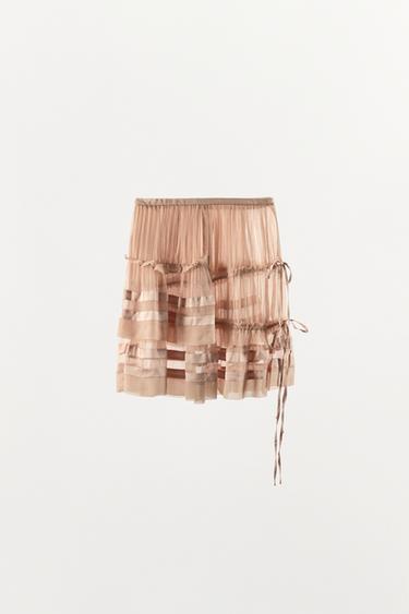 JUPE EN GEORGETTE À VOLANTS ET PLIS - Rose de Zara - Image 4