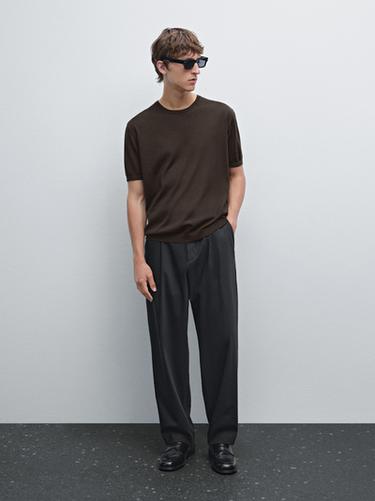 Camiseta punto manga corta mezcla lana - Marrón de Zara