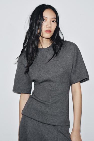 Zara SOFT WIDE LEG PANTS - Gray marl