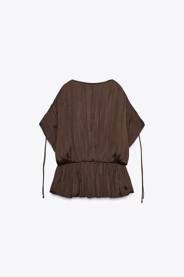 GATHERED SATIN BLOUSE - Brown by Zara - Image 8